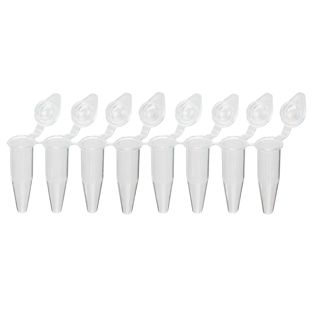Globe Scientific QuickSnap 0.2mL 8-Strip Tubes, with Individually-Attached Dome Caps, Clear Image